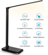 Carica l'immagine nel visualizzatore di Gallery, Lampada da Scrivania, lampada da tavolo con funzione di protezione degli occhi, lampada con 10 livelli di luminosità, 5 modalità di illuminazione, tocca controllo, porta di ricarica USB
