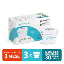 Carica l'immagine nel visualizzatore di Gallery, Aqua Optima Cartuccia Filtro, confezione da 3 Evolve+ (fornitura per 3 mesi), compatibile con Brita Maxtra+ e PerfectFit, sistema di filtraggio a 5 fasi che riduce cloro, calcare e altre impurità