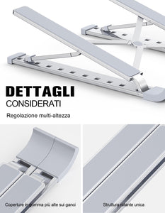 Babacom Supporto PC Portatile, 9-Levels Regolabile Raffreddamento Supporto Laptop, Alluminio Ventilato Porta PC, Leggero Notebook Riser Compatibile con MacBook PRO Air, Altri 10-15,6” Laptop