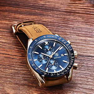 Benyar impermeabile cronografo orologi moda casual cinturino Marrone Blu - Ilgrandebazar