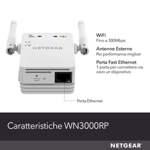 Netgear WN3000RP Ripetitore WiFi N300, Extender single 300 Mbps, Bianco