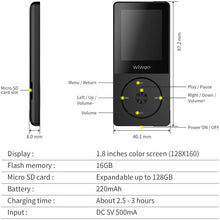 Carica l&#39;immagine nel visualizzatore di Gallery, Lettore MP3 16GB, MP3 Music Player Portatile con Radio FM Registratore per Correre,Audio PlayerDigitale Lossless con Cuffie Espandibile fino a 128 GB Nero E8-Black