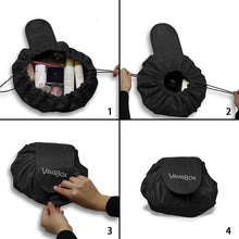 Carica l'immagine nel visualizzatore di Gallery, Borsa per il trucco con coulisse pigra Borsa per cosmetici da viaggio grande portatile Borsa per il trucco da viaggio Borsa per l'archiviazione per donna Ragazza (Nero)