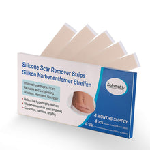 Carica l'immagine nel visualizzatore di Gallery, Fogli cicatriziali in silicone, ustione da acne, cesareo, chirurgia, cheloide, trattamento di cicatrici vecchie e nuove, strisce di tessuto adesivo morbido, 3,5 x 15 cm, 4 fogli riutilizzabili