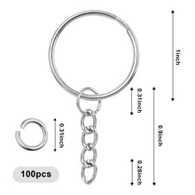 Carica l&#39;immagine nel visualizzatore di Gallery, 100 Pezzi 25 mm Anelli Portachiavi Anello Ganci Portachiavi Anellini Acciaio Inox Accessori per Portachiavi Fai Da Te Kit per Porta Chiavi Mestieri Lavori di Bricolage | Argento