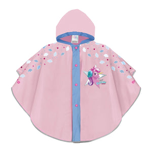 PERLETTI Mantellina Pioggia Bambina Unicorno Rosa - Poncho Antipioggia Baby Unicorn con Cappuccio e Bottoni - Kway Bimba per Bambine con Nuvolette - Impermeabile Taglia 3 4 5 6 Anni Rosa 3-6 anni