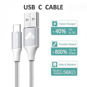 Cavo USB C, Tipo C 2M 2Pezzi Nylon 2pezzi 2m bianco, bianco - Ilgrandebazar