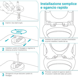 YISSVIC Copriwater Sedile WC Universale Coperchio a Forma di U con Chiusura... - Ilgrandebazar