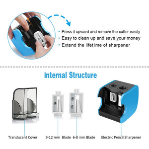 Temperamatite elettrico, temperamatite automatico Oladwolf con due fori, Blu - Ilgrandebazar