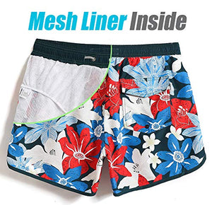 MaaMgic Uomo Costume da Bagno Nuoto Calzoncini XS, Fiori Bianchi Blu Rossi