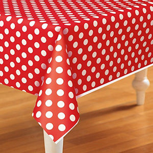 Unique Party 50262 - Tovaglia Plastificata con Pois Confezione da 1, Rosso