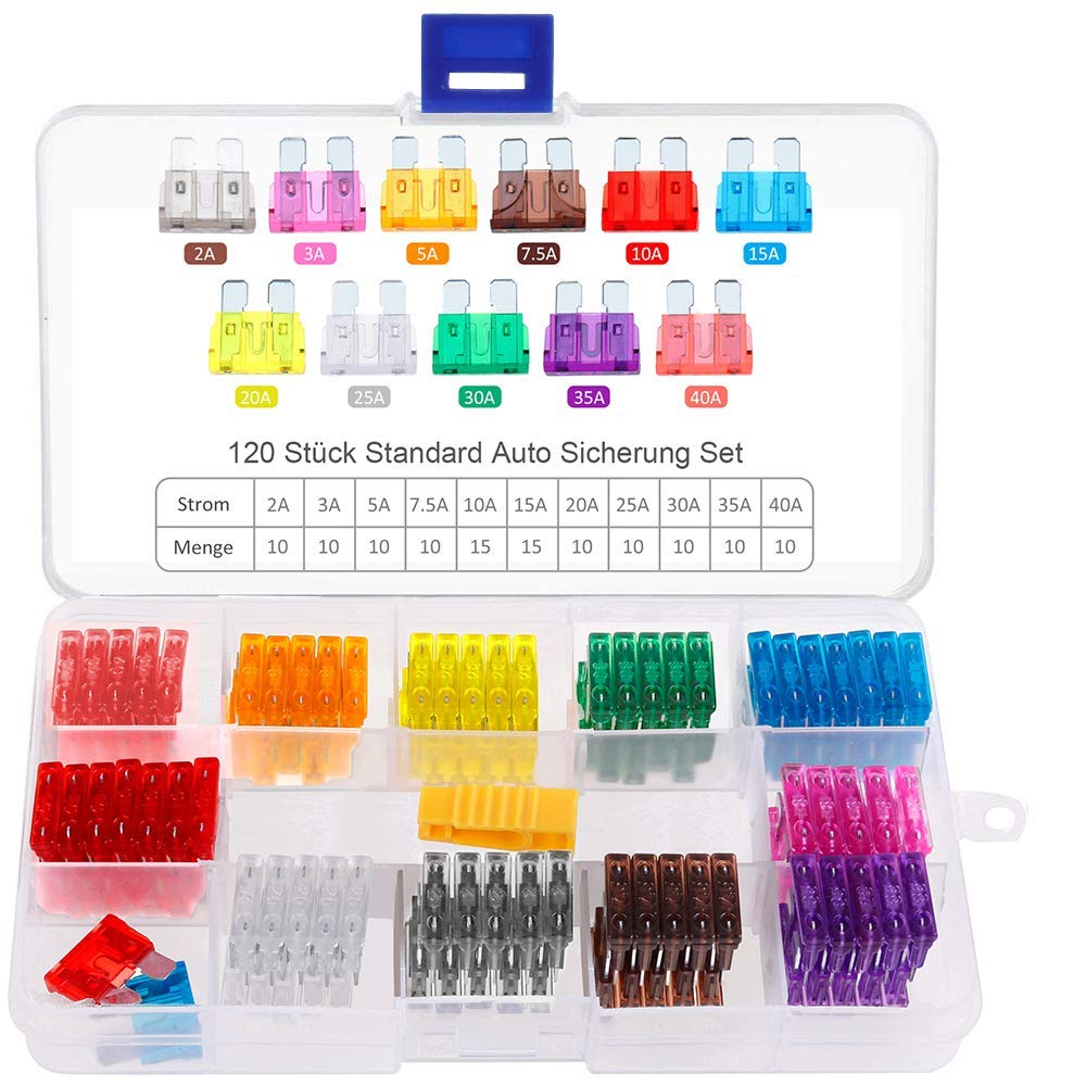 Rovtop 120pcs+1Clip (2A 3A 5A 7.5A 10A 15A 20A Lamellari Fusibili Colorati - Ilgrandebazar