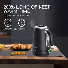 Carica l&#39;immagine nel visualizzatore di Gallery, Aigostar Loki - Bollitore Elettrico Temperatura Regolabile 40-100 ℃, Bollitore in Acciaio Inox con Display Digitale LED, 1,7 Litri 2200W, Funzione di Mantenimento Caldo, Senza BPA, Nero