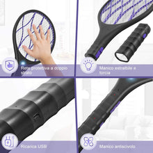 Carica l&#39;immagine nel visualizzatore di Gallery, YISSVIC Racchetta Zanzare Elettrica, 1200 mAh Ricarica USB, 3800 Volt con Torcia Rimovibile, Illuminazione a LED, Protezione Maglia a Doppio Strato, Adatto per Casa Giardino Campeggio BBQ Picnic