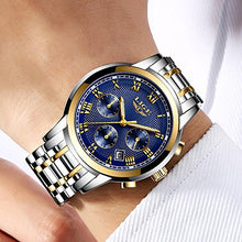 Carica l&#39;immagine nel visualizzatore di Gallery, LIGE Orologi Uomo Sportivo Cronografo Impermeabile Analogico al Blue Gold - Ilgrandebazar