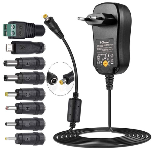 PChero 24W Alimentatore Universale con 8 Spine CC per 3V-12V Elettronica nero - Ilgrandebazar