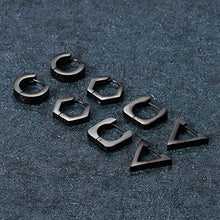 Carica l&#39;immagine nel visualizzatore di Gallery, Aroncent 8PCS donna uomo Huggie orecchini a cerchio in acciaio INOX Black - Ilgrandebazar