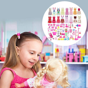 ASANMU 130 Pezzi Vestiti e Accessori per Bambole Dolls, Abito per Dolls Gonna Moda Scarpe Oggetto Rosa Grucce per Bambole Dolls Accessori per della Ragazza Compleanno Regalo Natale Giorno dei Bambini