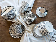 Carica l&#39;immagine nel visualizzatore di Gallery, H&amp;H Vhera Set 4 Tazze Tè con Piatto, Stoneware, Bianco/Nero, 220 ml - Ilgrandebazar