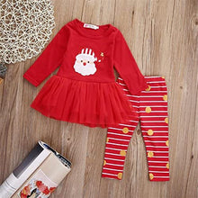 Carica l'immagine nel visualizzatore di Gallery, Loalirando Completo Natale Abiti Bambina Neonata a Manica Lunga Stampa Babbo Natale in Tulle Bambina Rosso+Pantaloni a Strisce