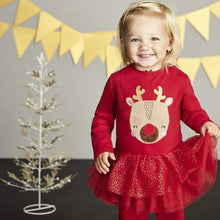Carica l'immagine nel visualizzatore di Gallery, Borlai Neonate Natale Vestito dal Tutu Carino Maniche Lunghe Outfits Partito Vestito Rosso 1-4 Anni [Elk]