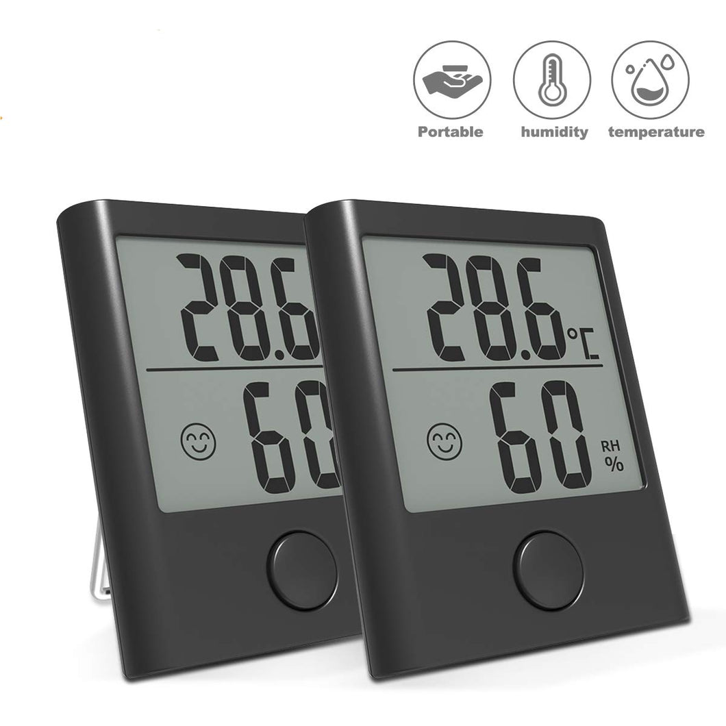 BACKTURE Termometro Igrometro Digitale, 2 Pack Termoigrometro da Interno nero - Ilgrandebazar