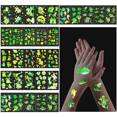 Tatuaggio per bambini, 10 foglie, set di adesivi temporanei, per ragazze, luci al buio, impermeabili, per bambini, regali di compleanno per bambini