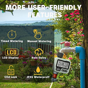 Kazeila Timer Digitale per Irrigazione, Timer Acqua Giardino Programmabile con Ritardo Pioggia, Modalità di Irrigazione Automatica e Manuale, per Giardino, Prato, Patio, Fattoria