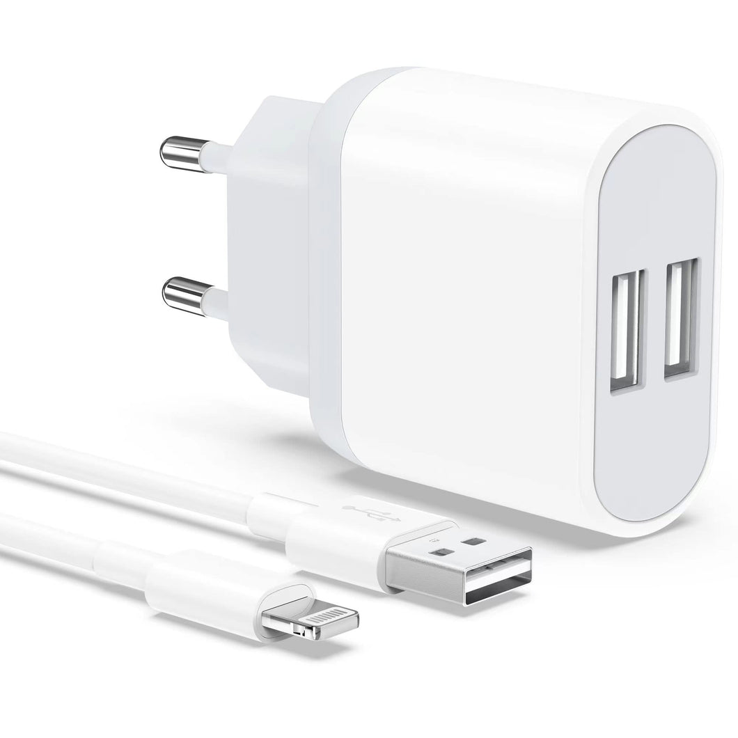 Caricatore Replacement for iPhone 8 7 6 6S X XS 11 12 13 14 Pro Max Plus, iPad, 2-Pack Caricabatterie con 2M Cavo Carica Batteria 2.1A 5V USB Presa Spina Alimentatore Charger Caricabatteria Nisiyama