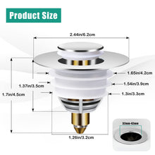 Carica l&#39;immagine nel visualizzatore di Gallery, Diboniur Tappo Lavandino Bagno, Tappo Bidet Universale Pop up，Tappo di scarico in metallo per vasca da bagno, cucina, lavabo (apertura foro di scarico 32-42 mm), D&#39;argento