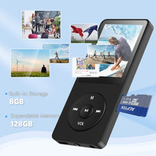 Carica l&#39;immagine nel visualizzatore di Gallery, AGPTek - Lettore MP3 da 8 GB con Schermo 1,8 Pollici con Radio FM e Registratore e70 ore di riproduzione prolungata, Nero Nero 8G