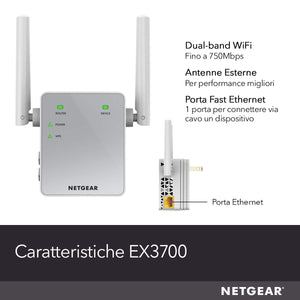Netgear EX3700 Ripetitore WiFi AC750, Extender e 750 Mbps, Argento