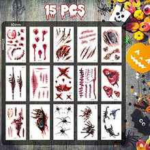 Carica l&#39;immagine nel visualizzatore di Gallery, Tatuaggi Halloween Tatuaggi Temporanei Trucco Halloween Zombie Scars Tatouages Autocollants avec Fake Scab Blood Spécial FX Costume Maquillage Props