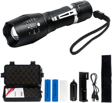 Carica l&#39;immagine nel visualizzatore di Gallery, Tattico torcia CREE LED 2000LUMEN super luminoso regolabile Focus XML T6 Torcia portatile campeggio impermeabile 5 modalità luce, Carica USB con 2 batterie