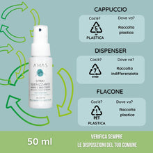 Carica l&#39;immagine nel visualizzatore di Gallery, 2 flaconi 50ml Spray Igienizzante Multiuso AMAS - Per Mani, Superfici e Tessuti - 98% Origine Naturale - 70% Alcool - Idratante, Emolliente, Dermoprotettivo - Con Olio Essenziale di Eucalipto