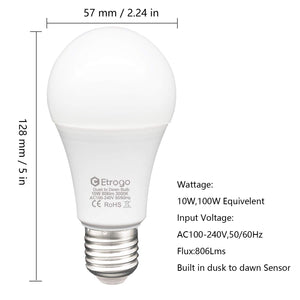 Lampadine Led Con Sensore Crepuscolare, E27 Sensor Luce di 10 W, Bianco Caldo