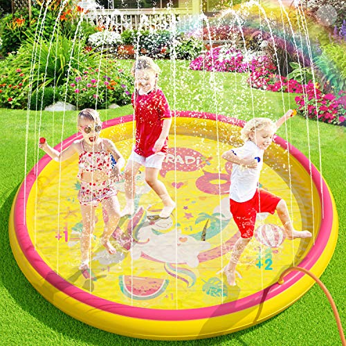 Peradix Tappetino Gioco d'Acqua per Bambini, 170cm Spruzzi e Splash Giallo