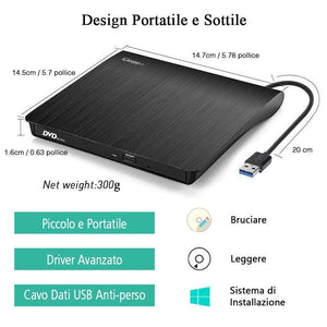 Masterizzatore DVD CD Externo, Cocopa Unità 3.5 x 2.6 x 0.3 inches, Black-G - Ilgrandebazar