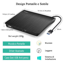 Carica l&#39;immagine nel visualizzatore di Gallery, Masterizzatore DVD CD Externo, Cocopa Unità 3.5 x 2.6 x 0.3 inches, Black-G - Ilgrandebazar