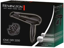 Carica l'immagine nel visualizzatore di Gallery, Remington Asciugacapelli Ionic Dry D3198, 2200W, Emissione di Ioni Uniforme sui Capelli, Include 2 Accessori, 3 Temperature e 2 Velocità, Colpo d'aria fredda Nero