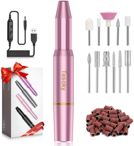 Aggiornato Fresa per Unghie,Tesoky 11 in 1 Portatile Fresa Unghie professionale per Manicure e Pedicure and Casa e Salone DIY 2000 Giri Velocità Regolabile con Strumenti di Lucidatura (Rosa)