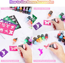 Carica l&#39;immagine nel visualizzatore di Gallery, Gifort Colori per Tessuti Permanenti 3D, Set di 24 Colori x 30ml, Colori per Pittura per Bambini e Adulti, Colori Fluorescenti Metallizzati per Stoffe Magliette Vetro Legno