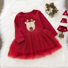 Carica l'immagine nel visualizzatore di Gallery, Borlai Neonate Natale Vestito dal Tutu Carino Maniche Lunghe Outfits Partito Vestito Rosso 1-4 Anni [Elk]