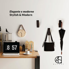 Carica l&#39;immagine nel visualizzatore di Gallery, ALLUSY Set 3 Ganci Appendiabiti da Parete Design Legno e Metallo - Attaccapanni da Muro Moderno - Gancio con Viti per Ingresso, Cucina - Appendi Accappatoio Bagno