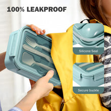 Carica l&#39;immagine nel visualizzatore di Gallery, Diboniur Lunch Box, Porta Pranzo con Posate, 1400ml Bambino Adulto Bento Box con 3 Scomparti, Schiscetta Contenitore Pranzo per Microonde Lavoro Picnic Ufficio (Blu)
