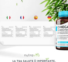 Carica l'immagine nel visualizzatore di Gallery, Omega 3 Olio di Pesce da 2000 mg - 660 mg EPA e 440 mg DHA per Porzione - 240 SoftGel Capsule di Olio di Pesce Puro - Fornitura per 4 Mesi - Prodotto nel Regno Unito da Nutravita