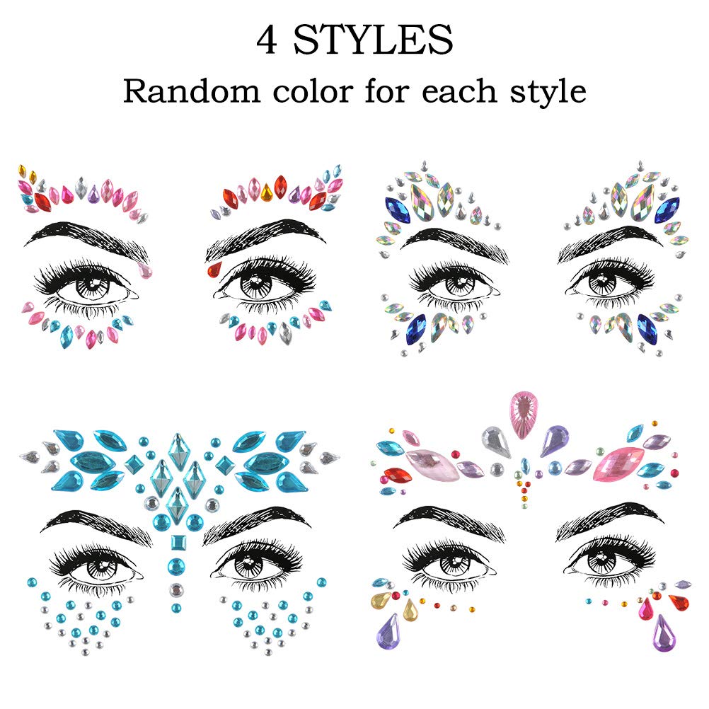 WOWOSS 4 Pezzi Viso Gemme, Adesivi Strass per Trucco Tatuaggi...