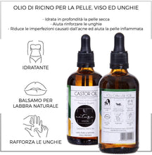Carica l'immagine nel visualizzatore di Gallery, Olio di Ricino 100ml, Bottiglia di vetro, 100% Puro Spremuto a Freddo, Stimola la Crescita dei Capelli, Ciglia e Sopracciglia, Rinforza le unghie. Un ottimo rimedio per la tua pelle. Set di Pennelli