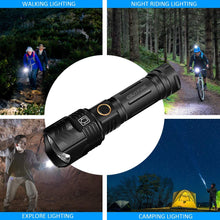 Carica l'immagine nel visualizzatore di Gallery, Kit torcia tattica ricaricabile,3000 lumen Super Bright XHP90 LED 5 modalità Zoomable,Impermeabile Potente per caccia di emergenza Escursionismo in campeggio (26650 Batteria e caricabatterie inclusi)