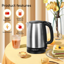 Carica l'immagine nel visualizzatore di Gallery, Aigostar Milo - Bollitore Acqua Elettrico 2200W, Capacità 1,7L, Bollitori In Acciaio Inox spazzolato, Senza BPA con Spegnimento Automatico e Protezione da Bollitura a Secco, Filtro Anticalcare, Nero